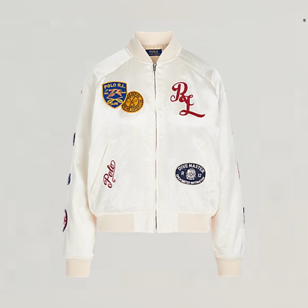 Polo Ralph Lauren Logo Mixed-Patches Satin Bomber Jacket